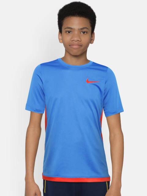 Nike Boys Blue Solid Round Neck T-shirt