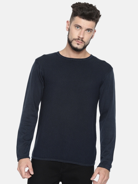 Lee Cooper Men Navy Blue Self Design Sweater