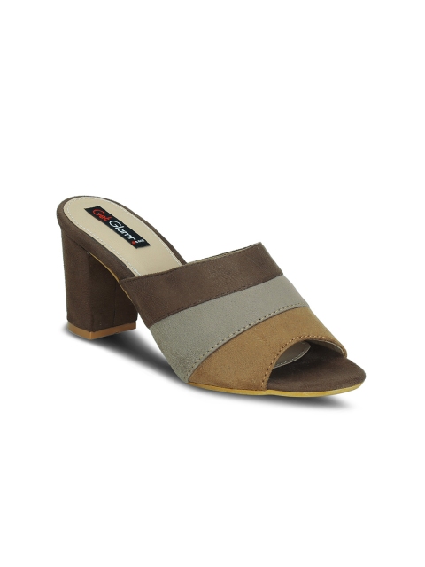 Get Glamr Women Brown & Grey Colourblocked Mules
