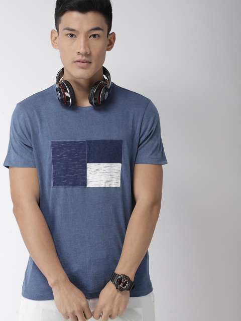 Harvard Men Blue Solid Round Neck T-shirt