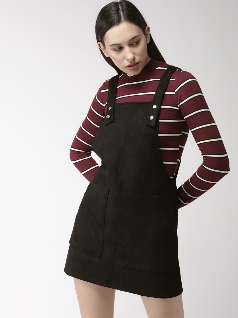 FOREVER 21 Women Black Solid Pinafore Dress