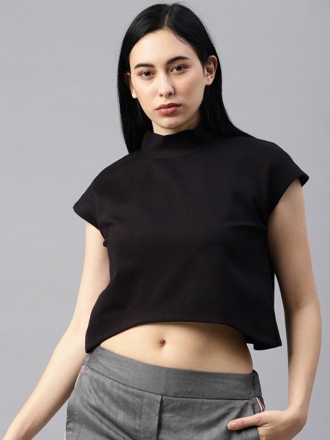 EMBLAZE Women Black Solid Cropped Top