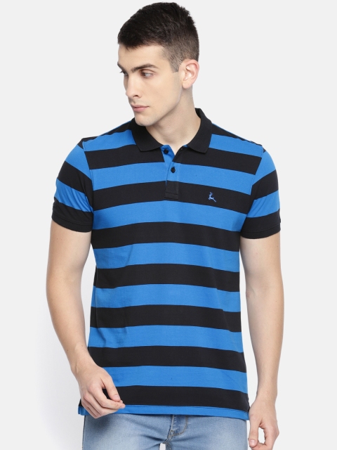 Parx Men Blue Striped Polo T-shirt