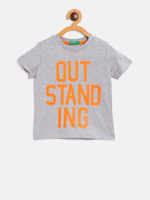 United Colors of Benetton Boys Grey Melange Printed Round Neck T-shirt