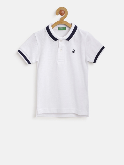 United Colors of Benetton Boys White Solid Polo Collar T-shirt