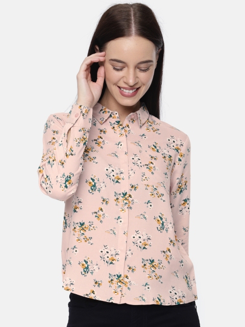 People Women Pink Regular Fit Printed Casual Shirt