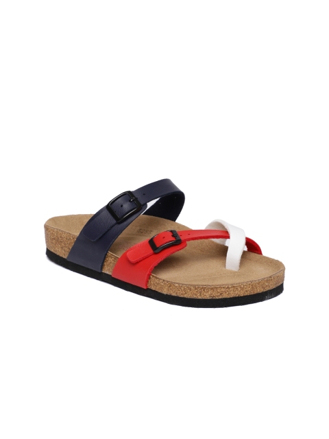Ruosh Women Red & Blue Colourblocked Leather One Toe Flats