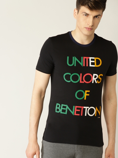United Colors of Benetton Men Black Printed Round Neck T-shirt