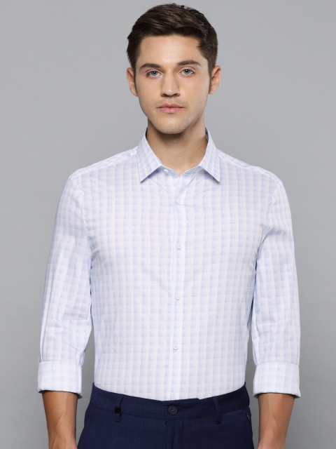 Louis Philippe Ath.Work Men Blue & White Super Slim Fit Checked Formal Shirt