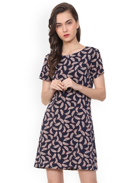 Allen Solly Woman Women Navy Blue Printed A-Line Dress