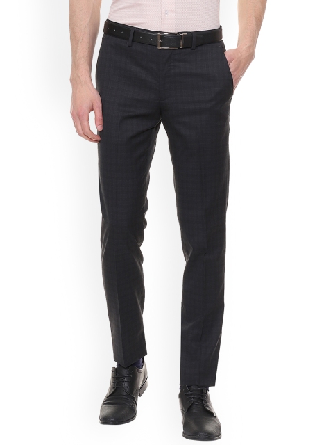 Van Heusen Men Black Slim Fit Self Design Formal Trousers