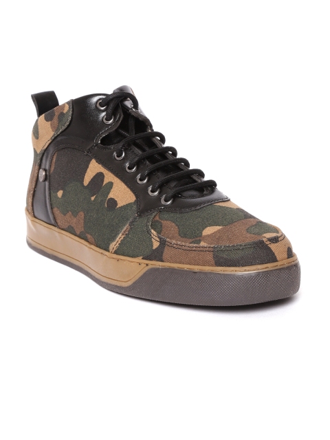 Duke Men Olive Green & Brown Printed Mid-Top Sneakers