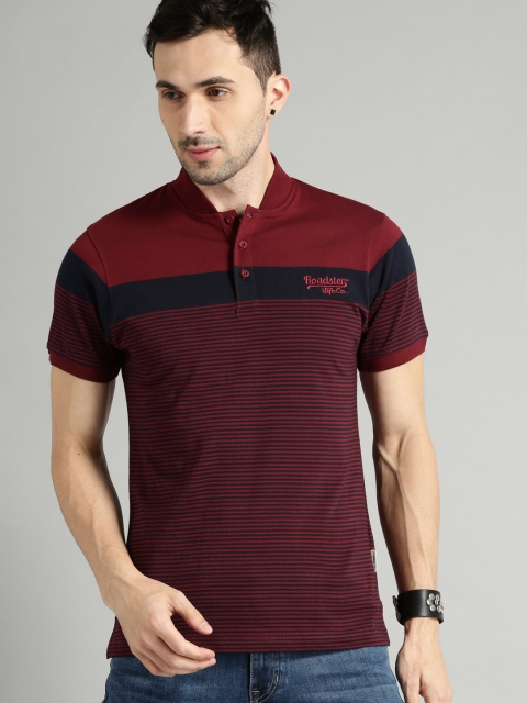 The Roadster Lifestyle Co Men Maroon Navy Blue Striped Mandarin Stand Collar Pure Cotton T-shirt
The Roadster Lifestyle Co Men Maroon Navy Blue Striped Mandarin Stand Collar Pure Cotton T-shirt