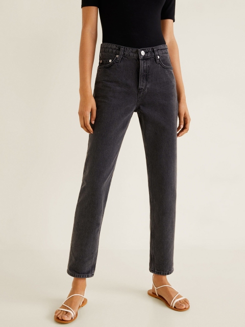 MANGO Women Charcoal Grey Boyfriend Fit Mid-Rise Clean Look Jeans