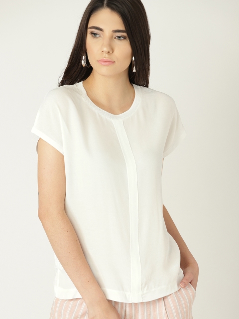 MANGO Women White Solid Semi-Sheer Top