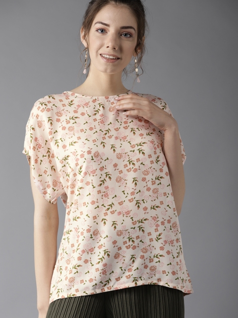 HERE&NOW Women Peach-Coloured Printed Top