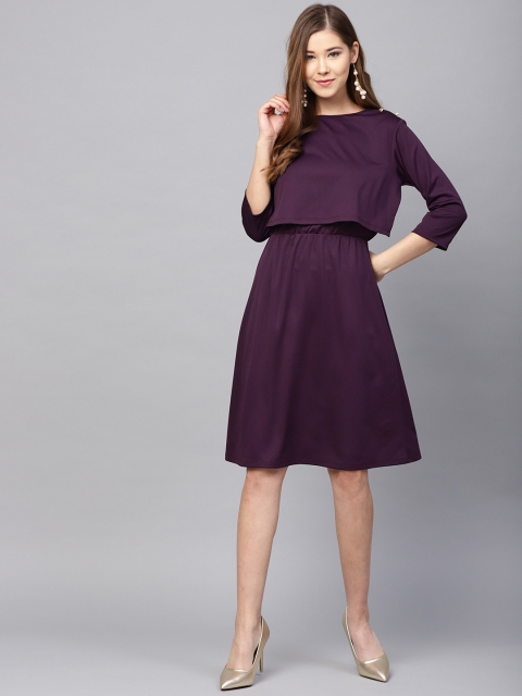 Kazo Women Purple Solid Layered A-Line Dress