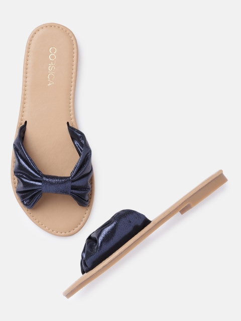 CORSICA Women Navy Blue Solid Open Toe Flats