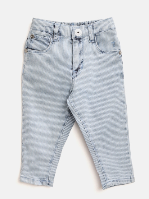 Palm Tree Girls Blue & White Striped Clean Look Jeans