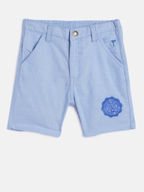 Palm Tree Boys Blue Solid Regular Fit Shorts
