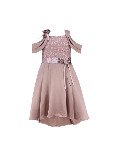 CUTECUMBER Girls Brown Embroidered Fit and Flare Dress