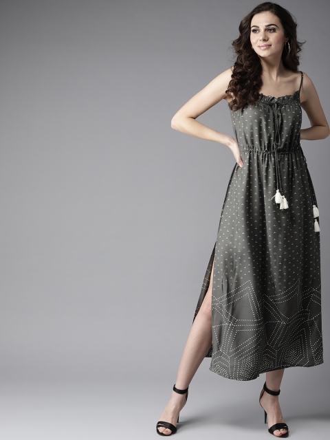Moda Rapido Women Grey Printed Midi A-Line Dress