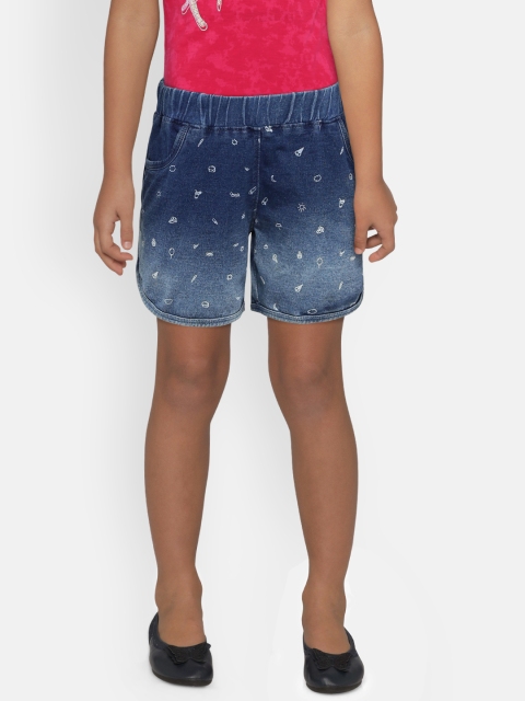 Palm Tree Girls Blue Solid Fit Denim Shorts