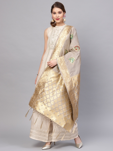 SUTRAM Grey & Golden Woven Design Dupatta