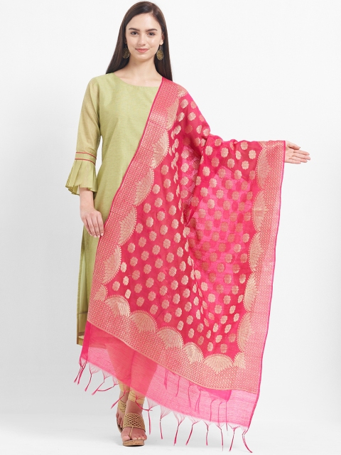 Viva N Diva Pink Woven Design Dupatta