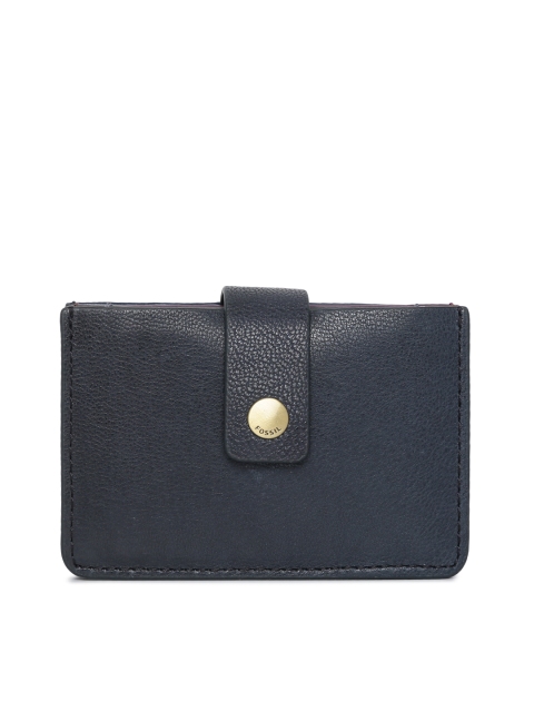 Fossil Women Navy Blue Solid Leather Card Holder