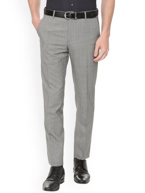 Van Heusen Men Grey Slim Fit Self Design Formal Trousers