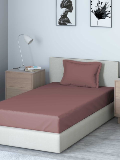 DDecor Mauve Solid 210 TC Cotton 1 Single Bedsheet with 1 Pillow Covers