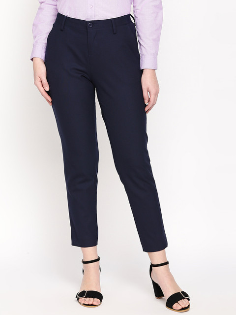 Annabelle by Pantaloons Women Blue Slim Fit Solid Cropped Formal Trousers 
Annabelle by Pantaloons Women Blue Slim Fit Solid Cropped Formal Trousers