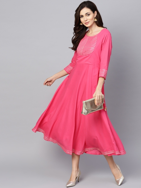 Ishin Women Pink Solid A-Line Dress