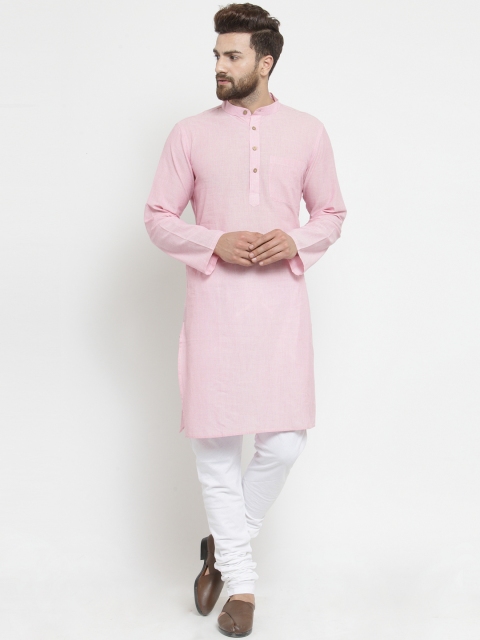 NEUDIS Men Pink Solid Straight Kurta