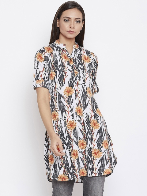 Ruhaans Women Black & Orange Printed Tunic