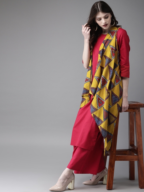 Anouk Women Fuchsia Pink & Mustard Yellow Solid Kurta with Longline Shrug & Palazzos
Anouk Women Fuchsia Pink & Mustard Yellow Solid Kurta with Longline Shrug & Palazzos