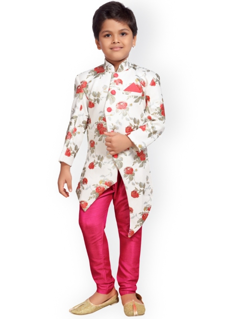 Aj DEZInES Boys Pink & White Printed Sherwani Set