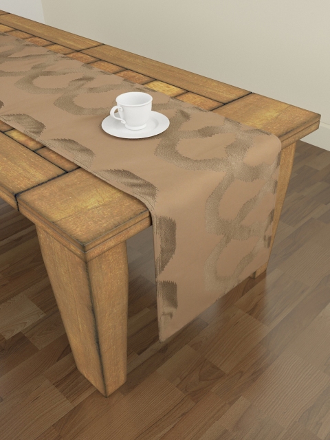 S9homebySeasons Brown Self Design 6 Seater Table Runner