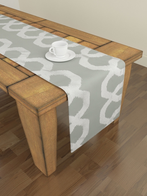 S9homebySeasons Grey & Off-White Self Design 6 Seater Table Runner