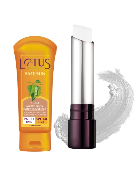 Lotus Herbals Sustainable Set of Safe Sun Sunscreen White Wish Proedit Silk Touch Matte Lip Color
Lotus Herbals Sustainable Set of Safe Sun Sunscreen White Wish Proedit Silk Touch Matte Lip Color
