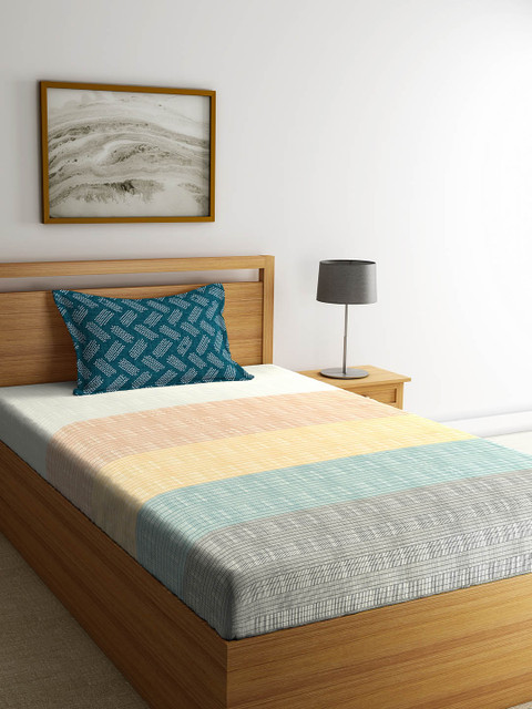 Portico New York Multicoloured Geometric 144 TC Cotton 1 Single Bedsheet with 1 Pillow Covers, Multi 
Portico New York Multicoloured Geometric 144 TC Cotton 1 Single Bedsheet with 1 Pillow Covers, Multi