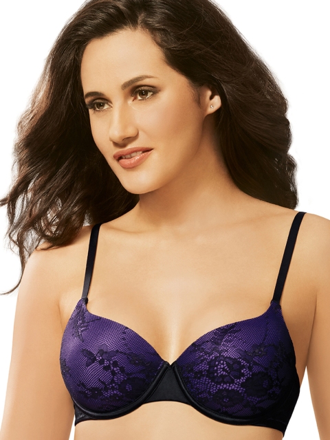 Amante Black & Purple Demi-Cup Lace Bra BRA24001