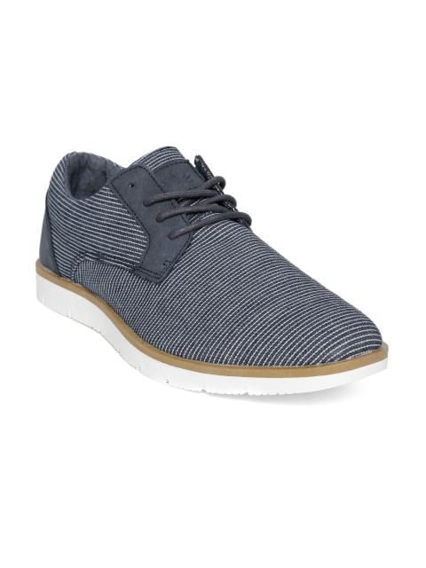 United Colors of Benetton Men Navy Blue & Off-White Striped Derbys
