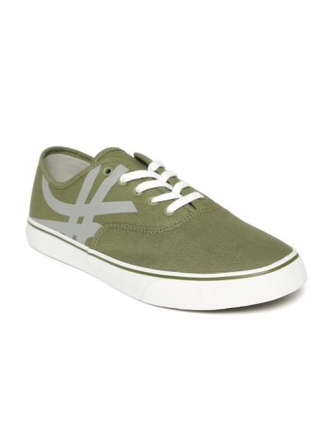 United Colors of Benetton Men Olive Green Printed Sneakers