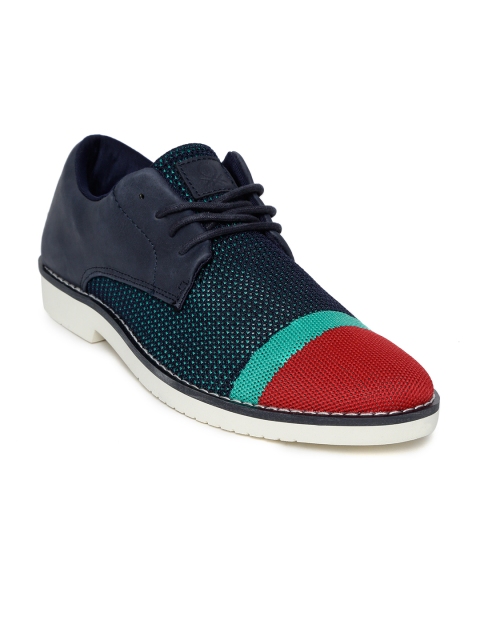 United Colors of Benetton Men Navy Blue & Red Colourblocked Derbys