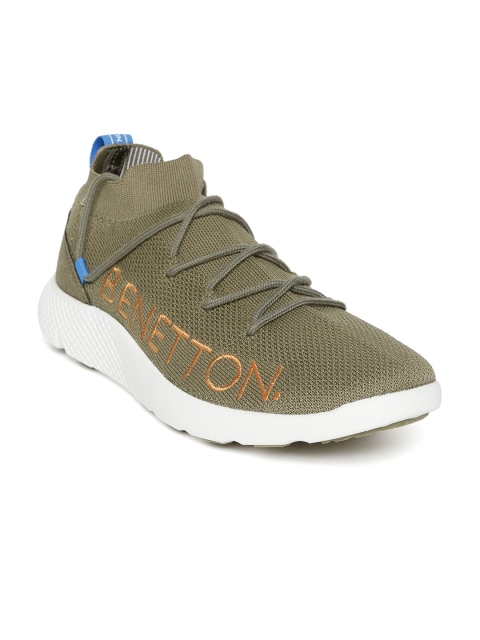 United Colors of Benetton Men Olive Green Embroidered Detail Sneakers