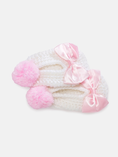 Magic Needles Girls White & Pink Handmade Knit Crochet Woolen Booties with Bow and Pompom
Magic Needles Girls White & Pink Handmade Knit Crochet Woolen Booties with Bow and Pompom