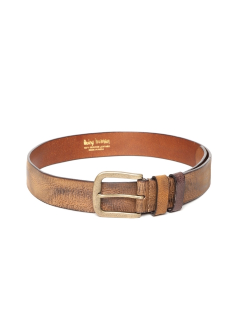 Being Human Men Tan Brown Printed Leather Belt
