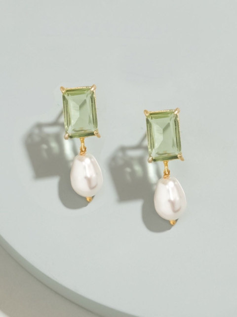 Pipa Bella Gold-Plated & White Geometric Drop Earrings, Green